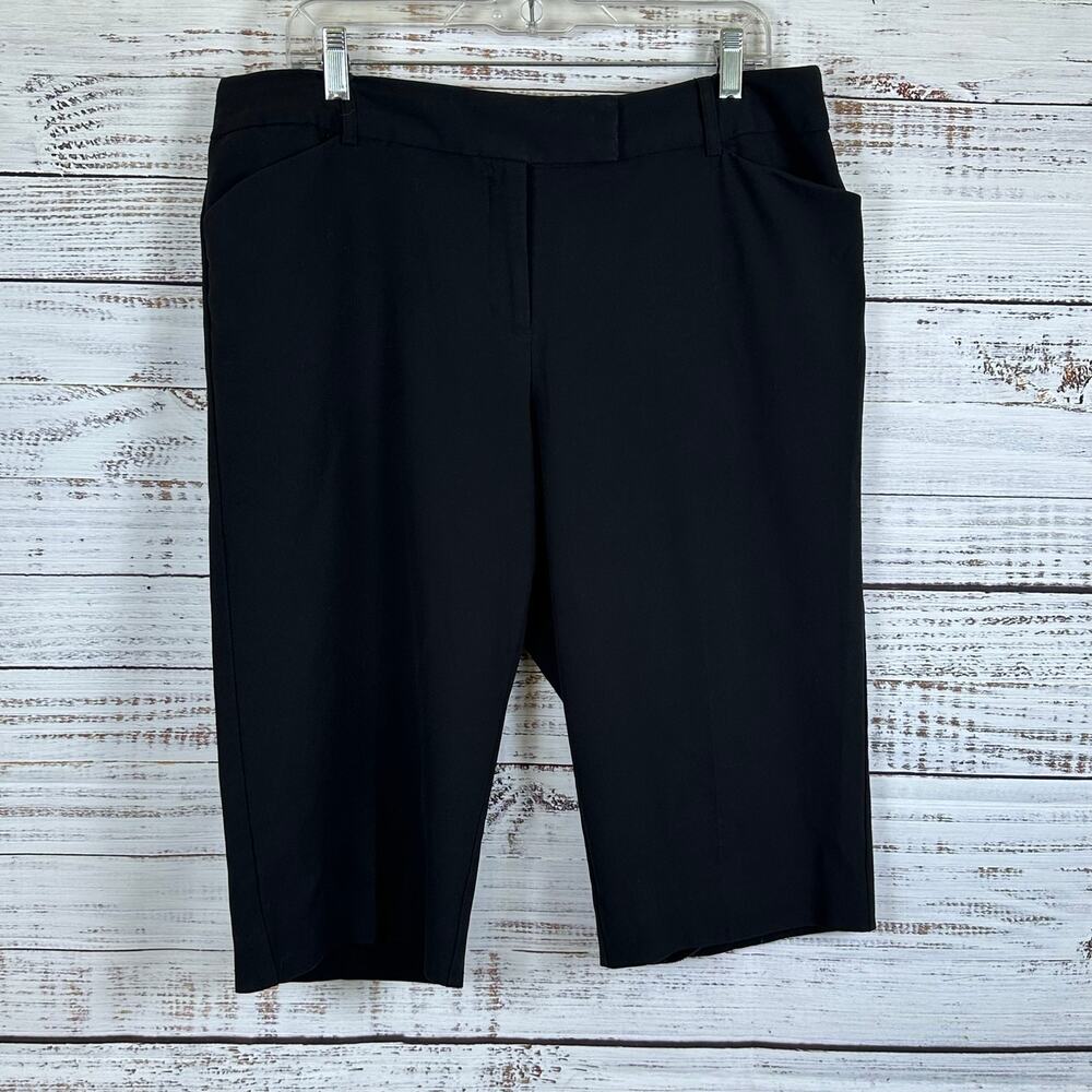Womens Y2K George Black London Fit Cropped Capri Dress Pants Wide Leg Office 14